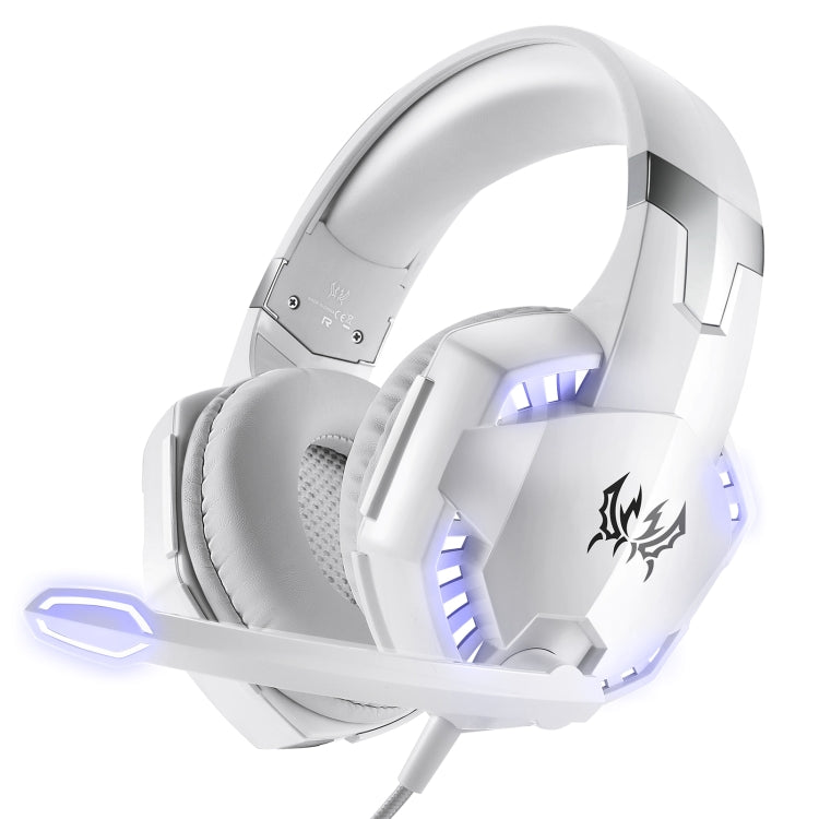 KOTION EACH G2000 Over-ear Game Gaming Headphone Headset Earphone Headband with Mic Stereo Bass LED Light for PC Gamer,Cable Length: About 2.2m(White + Red), G2000
