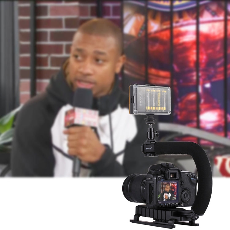 PULUZ U/C Shape Portable Handheld DV Bracket Stabilizer + LED Studio Light Kit with Cold Shoe Tripod Head for All SLR Cameras and Home DV Camera, Bracket Kits + LED