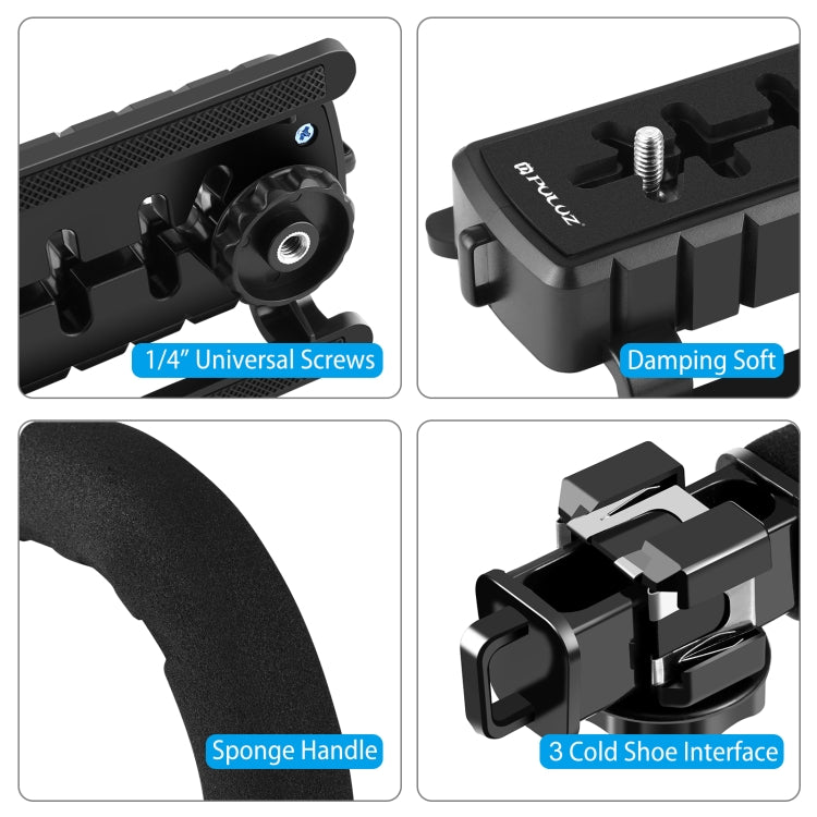 PULUZ U/C Shape Portable Handheld DV Bracket Stabilizer + LED Studio Light Kit with Cold Shoe Tripod Head for All SLR Cameras and Home DV Camera, Bracket Kits + LED