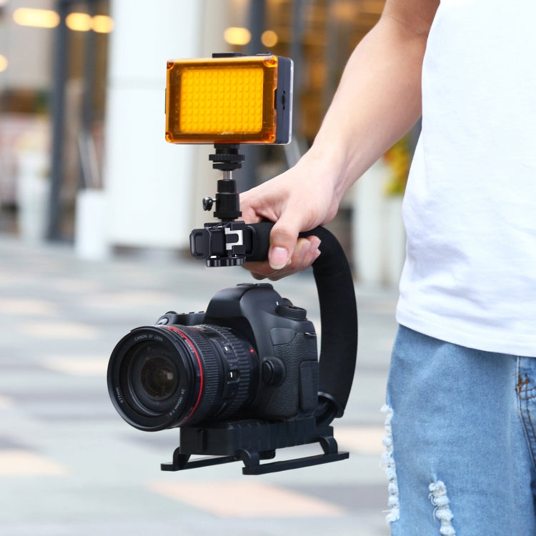 PULUZ U/C Shape Portable Handheld DV Bracket Stabilizer + LED Studio Light Kit with Cold Shoe Tripod Head for All SLR Cameras and Home DV Camera, Bracket Kits + LED