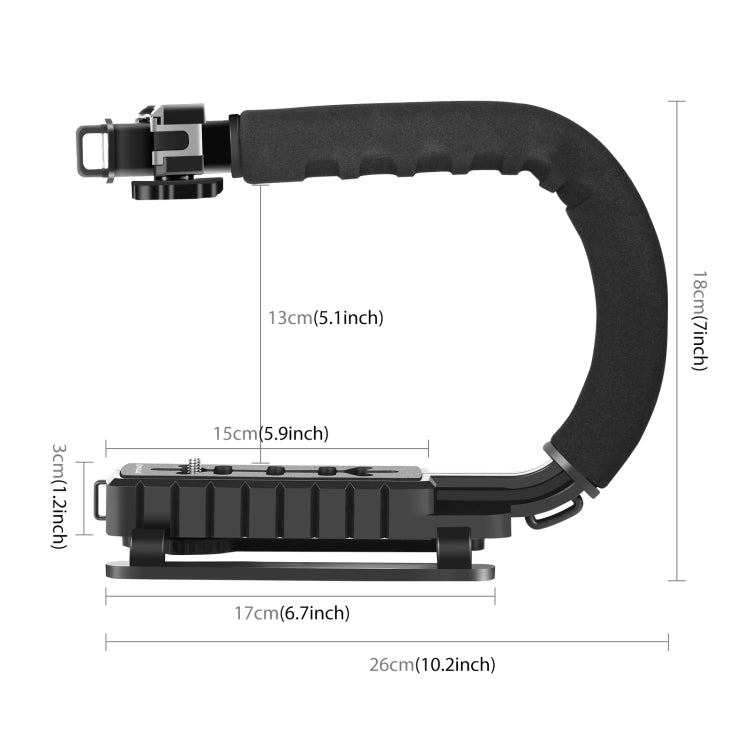 PULUZ U/C Shape Portable Handheld DV Bracket Stabilizer + LED Studio Light + Video Shotgun Microphone Kit with Cold Shoe Tripod Head for All SLR Cameras and Home DV Camera
