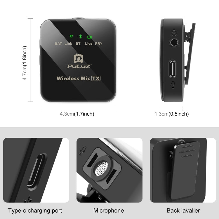 PULUZ 2 TX + 1 RX Wireless Lavalier Microphone