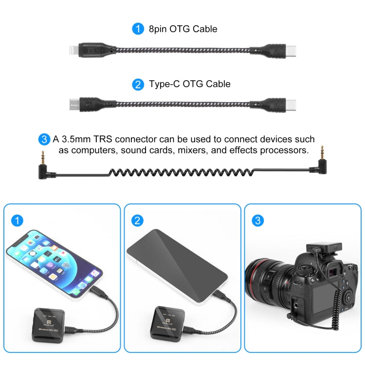 PULUZ 2 TX + 1 RX Wireless Lavalier Microphone