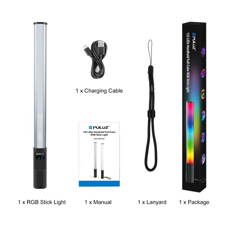 PULUZ 132 LEDs Photo Handheld Stick Light Full Color RGB Fill Light, 132 LEDs RGB Fill Light
