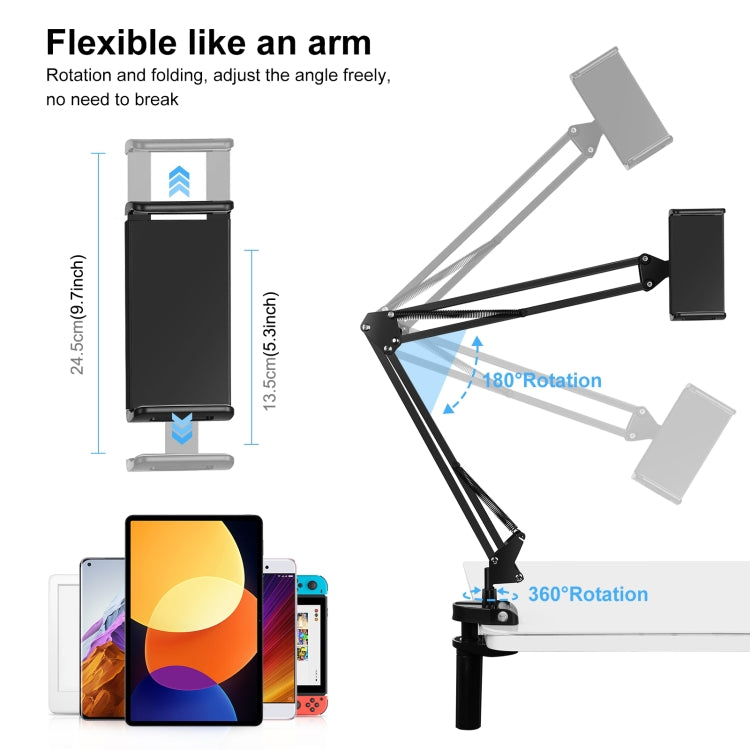 PULUZ Live Broadcast Desktop Arm Stand Suspension Clamp Holder with Tablet PC Clamp, DesktoType-C Interface Microphone Arm Stand