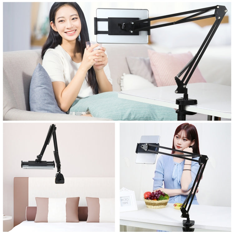 PULUZ Live Broadcast Desktop Arm Stand Suspension Clamp Holder with Tablet PC Clamp, DesktoType-C Interface Microphone Arm Stand