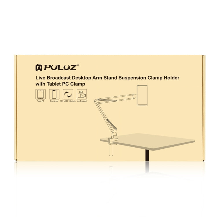 PULUZ Live Broadcast Desktop Arm Stand Suspension Clamp Holder with Tablet PC Clamp, DesktoType-C Interface Microphone Arm Stand
