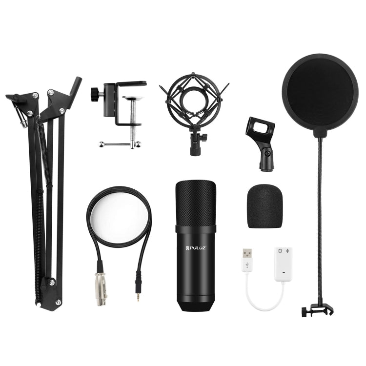 PULUZ Studio Broadcast Professional Singing Microphone Kits with Suspension Scissor Arm & Metal Shock Mount & USB Sound Card