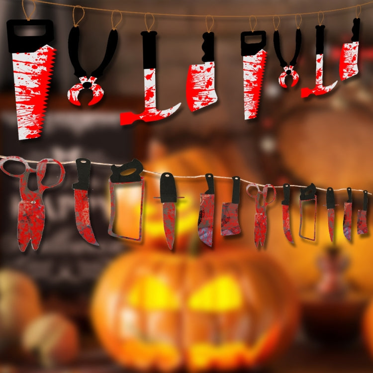 Halloween Imitation Blood Knife Pendant Decorative Flag Haunted House Door Curtain