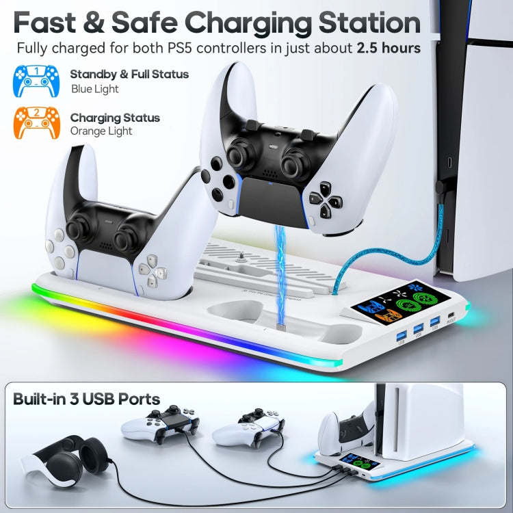 For PS5 Slim / PS5 iplay HA-8008 Cooling Bracket Headphone Organiser Grip Holder Charger, HA-8008