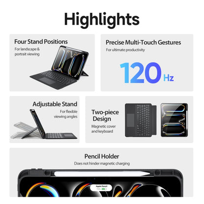 DUX DUCIS DK Series Magnetic Wireless Bluetooth Keyboard Tablet Case, For iPad Pro 13 2024, For iPad Pro 11 2024, For iPad Air 11 2024 / 4&5 / iPad Pro 11 2022, For iPad 10th Gen 10.9 2022, For iPad 10.2 2019/2020/2021/Air 2019