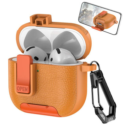Leather Texture Wireless Earphones Case with Hook & Holder, For AirPods Pro 3, For AirPods 4, For AirPods Pro 2, For AirPods 3