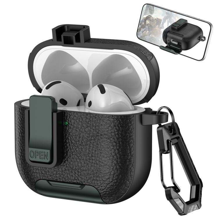 Leather Texture Wireless Earphones Case with Hook & Holder, For AirPods Pro 3, For AirPods 4, For AirPods Pro 2, For AirPods 3