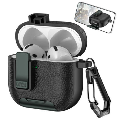 Leather Texture Wireless Earphones Case with Hook & Holder, For AirPods Pro 3, For AirPods 4, For AirPods Pro 2, For AirPods 3