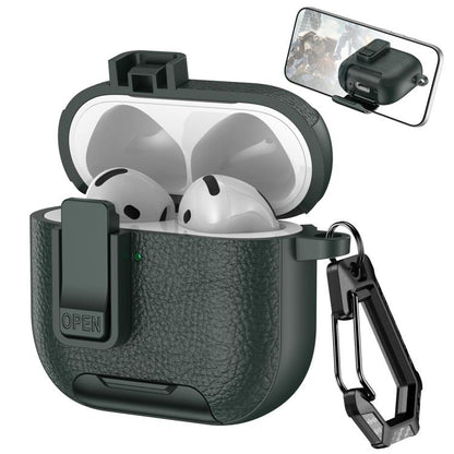 Leather Texture Wireless Earphones Case with Hook & Holder, For AirPods Pro 3, For AirPods 4, For AirPods Pro 2, For AirPods 3