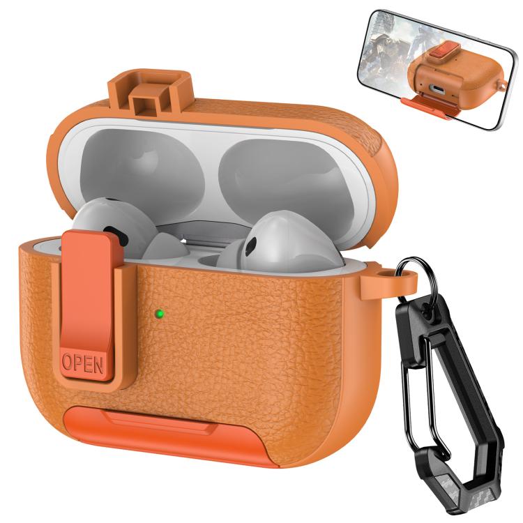 Leather Texture Wireless Earphones Case with Hook & Holder, For AirPods Pro 3, For AirPods 4, For AirPods Pro 2, For AirPods 3