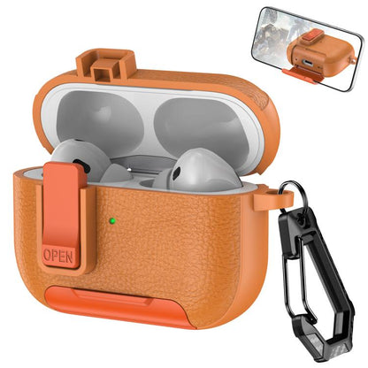 Leather Texture Wireless Earphones Case with Hook & Holder, For AirPods Pro 3, For AirPods 4, For AirPods Pro 2, For AirPods 3