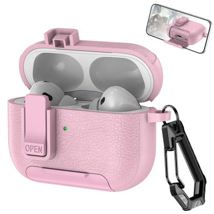 Leather Texture Wireless Earphones Case with Hook & Holder, For AirPods Pro 3, For AirPods 4, For AirPods Pro 2, For AirPods 3