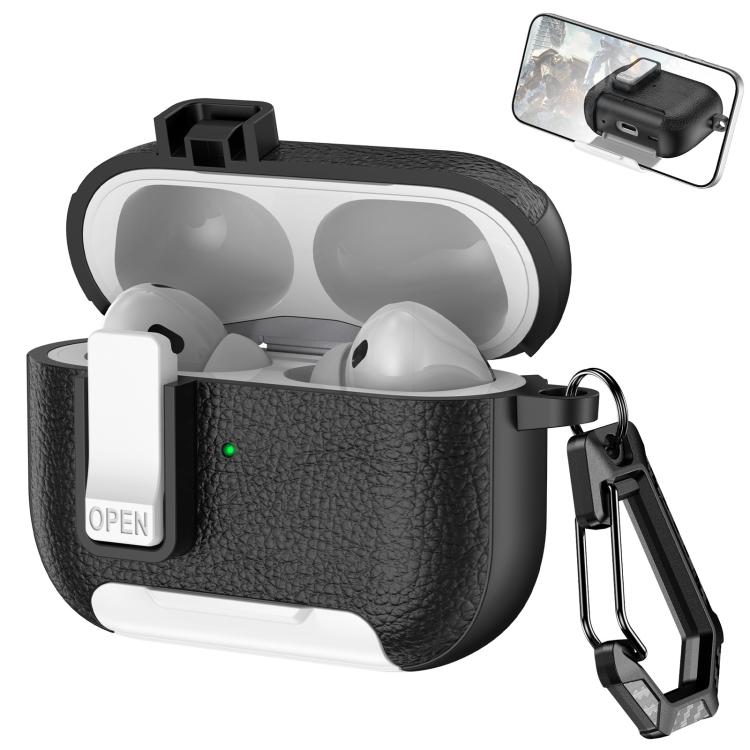 Leather Texture Wireless Earphones Case with Hook & Holder, For AirPods Pro 3, For AirPods 4, For AirPods Pro 2, For AirPods 3