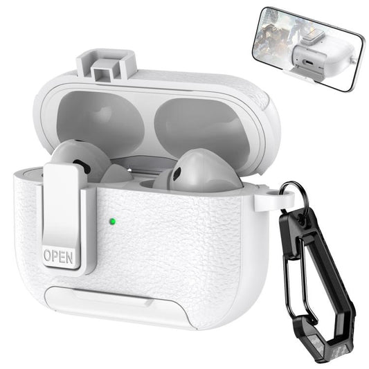 Leather Texture Wireless Earphones Case with Hook & Holder, For AirPods Pro, For AirPods 1 / 2