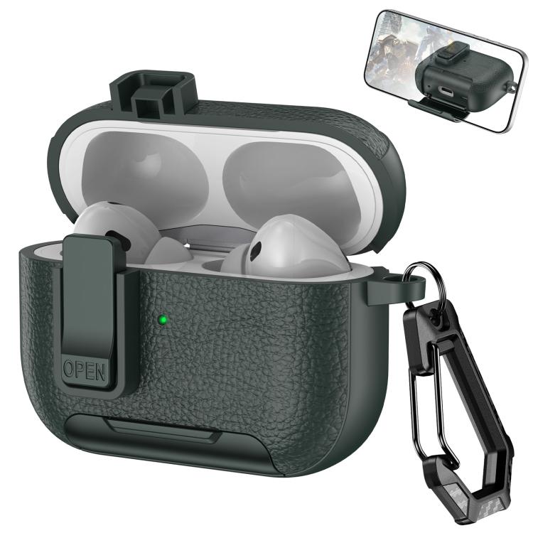 Leather Texture Wireless Earphones Case with Hook & Holder, For AirPods Pro, For AirPods 1 / 2