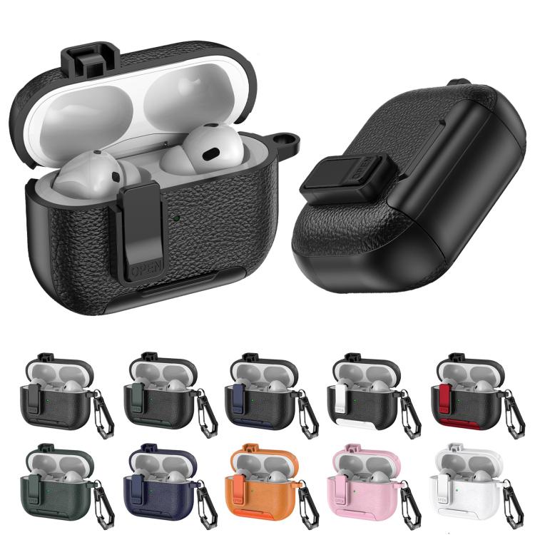 Leather Texture Wireless Earphones Case with Hook & Holder, For AirPods Pro, For AirPods 1 / 2