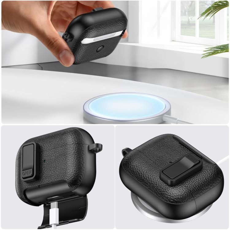 Leather Texture Wireless Earphones Case with Hook & Holder, For AirPods Pro, For AirPods 1 / 2