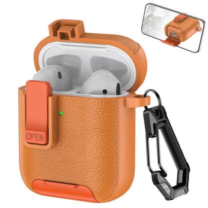 Leather Texture Wireless Earphones Case with Hook & Holder, For AirPods Pro, For AirPods 1 / 2