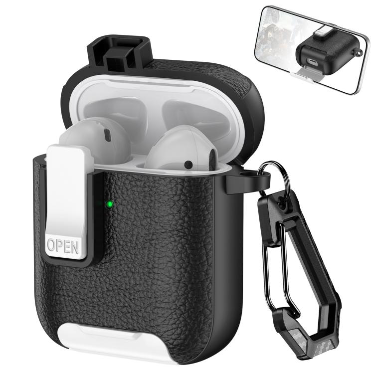 Leather Texture Wireless Earphones Case with Hook & Holder, For AirPods Pro, For AirPods 1 / 2