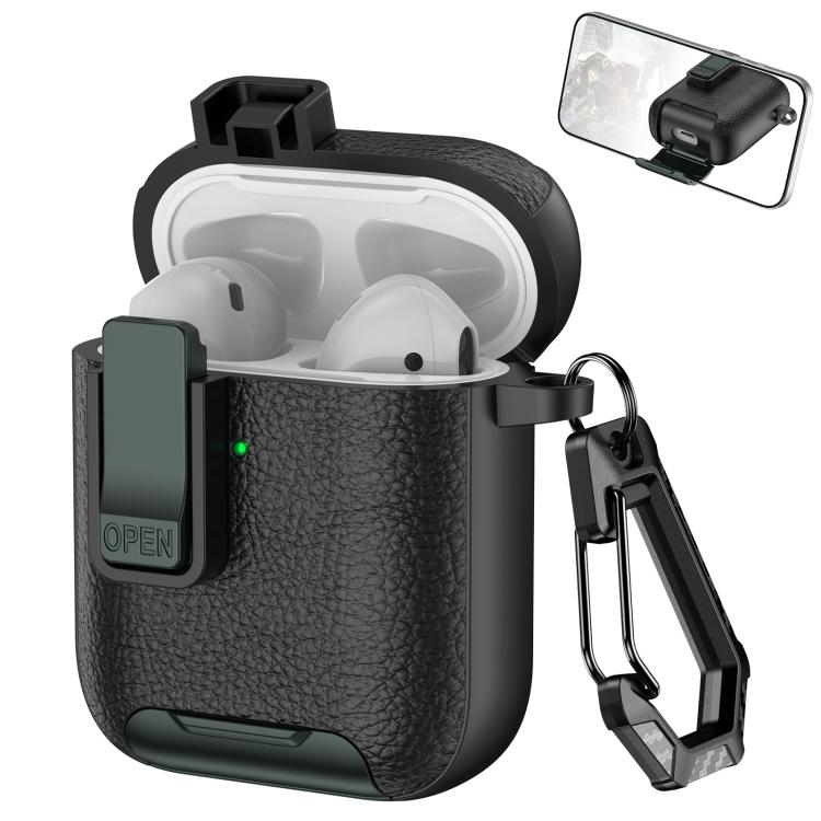 Leather Texture Wireless Earphones Case with Hook & Holder, For AirPods Pro, For AirPods 1 / 2