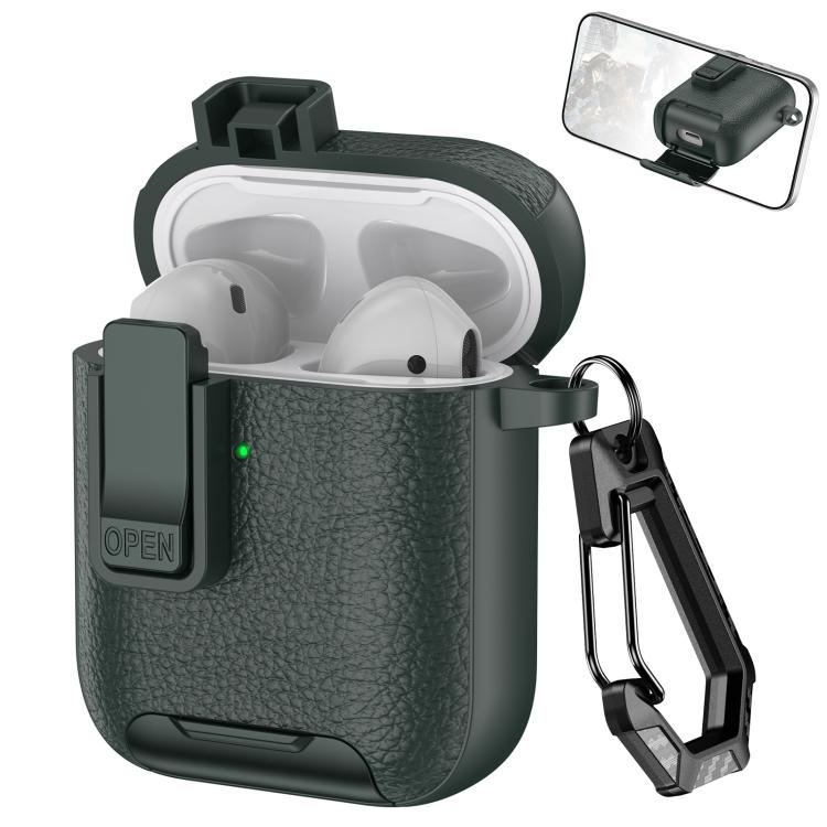 Leather Texture Wireless Earphones Case with Hook & Holder, For AirPods Pro, For AirPods 1 / 2