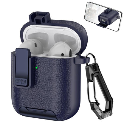 Leather Texture Wireless Earphones Case with Hook & Holder, For AirPods Pro, For AirPods 1 / 2