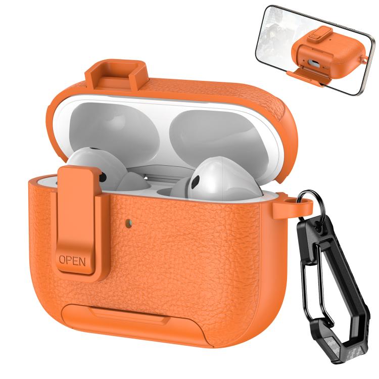 Leather Texture Wireless Earphones Case with Hook & Holder, For AirPods Pro 3, For AirPods 4, For AirPods Pro 2, For AirPods 3