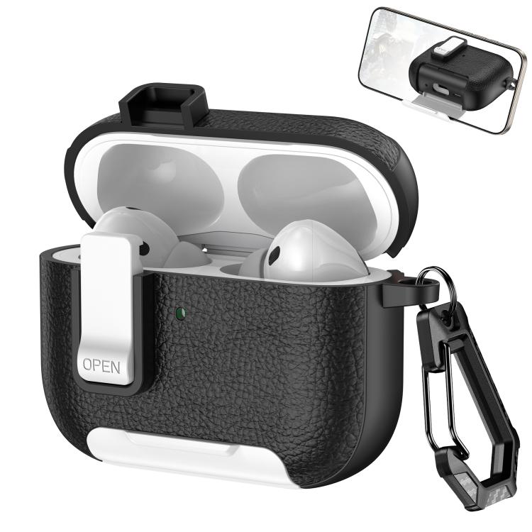 Leather Texture Wireless Earphones Case with Hook & Holder, For AirPods Pro 3, For AirPods 4, For AirPods Pro 2, For AirPods 3