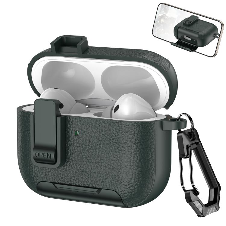 Leather Texture Wireless Earphones Case with Hook & Holder, For AirPods Pro 3, For AirPods 4, For AirPods Pro 2, For AirPods 3