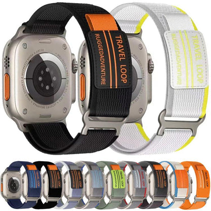 xDfind Double Section Metal Buckle Loop Nylon Braided Watch Band, For Apple Watch 46mm / 49mm / 45mm / 44mm, For Apple Watch 42mm / 41mm / 40mm / 38mm