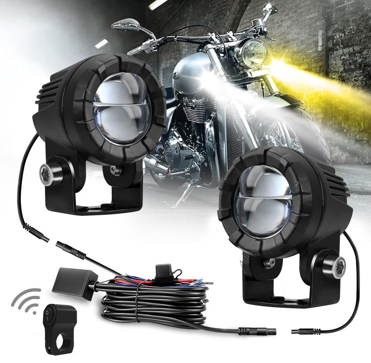 30W 3000LM 6000K Motorcycle Dual Lens LED Spotlight with Control Cable Set