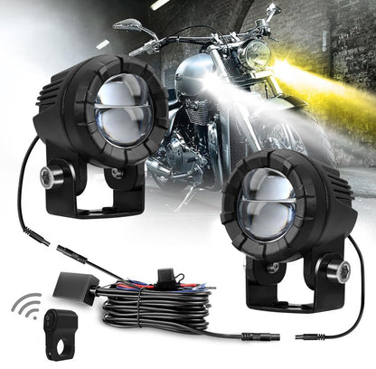 30W 3000LM 6000K Motorcycle Dual Lens LED Spotlight with Control Cable Set