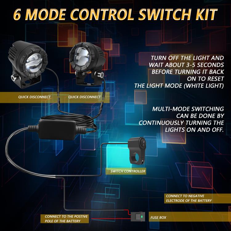 30W 3000LM 6000K Motorcycle Dual Lens LED Spotlight with Control Cable Set