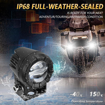 30W 3000LM 6000K Motorcycle Dual Lens LED Spotlight with Control Cable Set