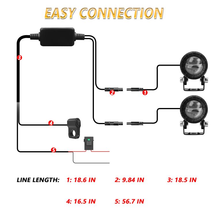 30W 3000LM 6000K Motorcycle Dual Lens LED Spotlight with Control Cable Set