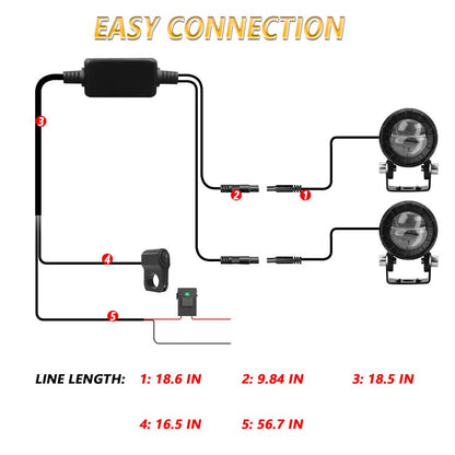 30W 3000LM 6000K Motorcycle Dual Lens LED Spotlight with Control Cable Set