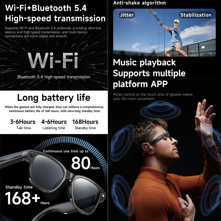 L801 Smart Glasses with 8MP HD Camera Video Recording WiFi Transmission Al Smart Voice Assistant Smart Wearable Headset