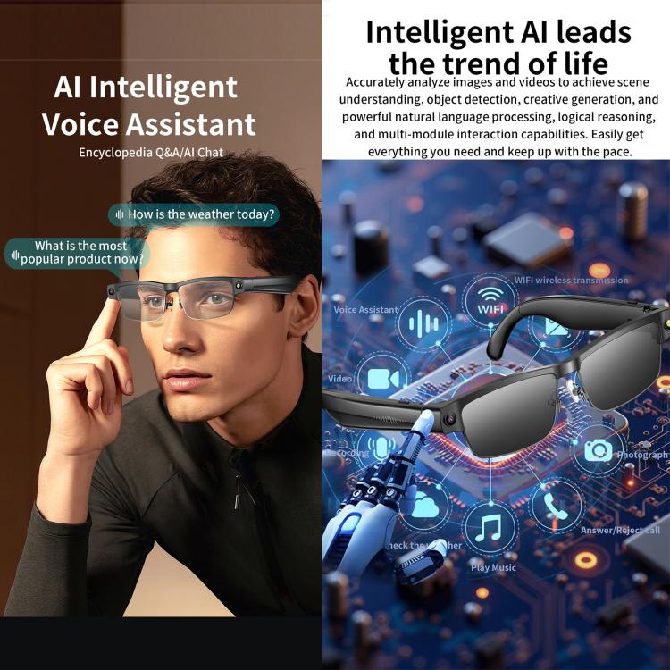 L802 Smart Glasses with 8MP HD Camera Video Recording WiFi Transmission Al Smart Voice Assistant Smart Wearable Headset