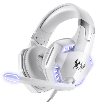 KOTION EACH G2000 Over-ear Game Gaming Headphone Headset Earphone Headband with Mic Stereo Bass LED Light for PC Gamer,Cable Length: About 2.2m(White + Red), G2000