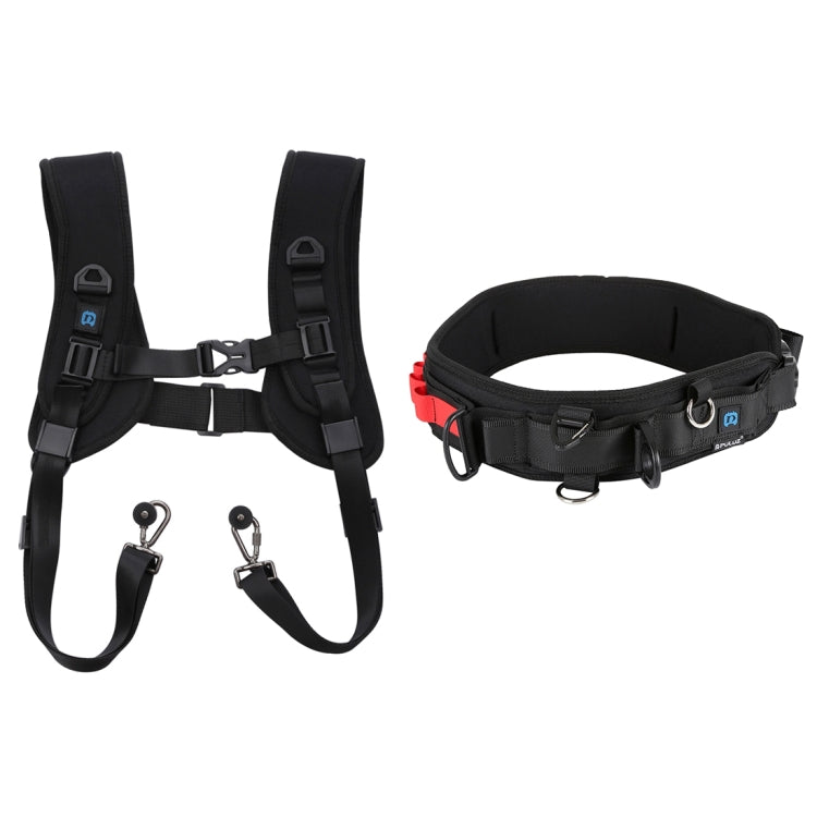 PULUZ 2 in 1 Multi-functional Bundle Waistband Strap + Double Shoulders Strap Kits with Hook for SLR / DSLR Cameras