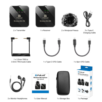 PULUZ 2 TX + 1 RX Wireless Lavalier Microphone