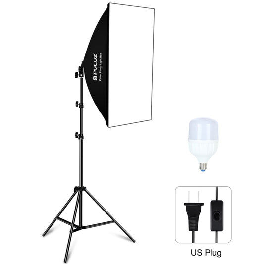 PULUZ 50x70cm Studio Softbox + 2m Tripod Mount + Single E27 30W 5700K White Light LED Bulb Photography Kit, Single Bulb US Plug, Single Bulb EU Plug