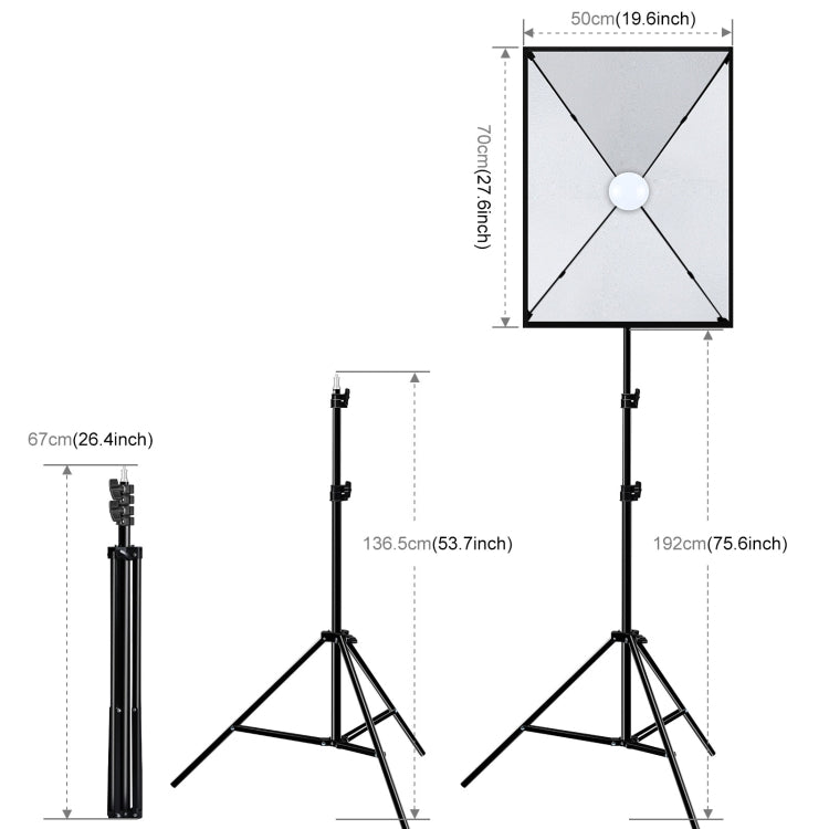 PULUZ 50x70cm Studio Softbox + 2m Tripod Mount + Single E27 30W 5700K White Light LED Bulb Photography Kit, Single Bulb US Plug, Single Bulb EU Plug