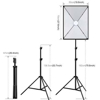PULUZ 50x70cm Studio Softbox + 2m Tripod Mount + Single E27 30W 5700K White Light LED Bulb Photography Kit, Single Bulb US Plug, Single Bulb EU Plug